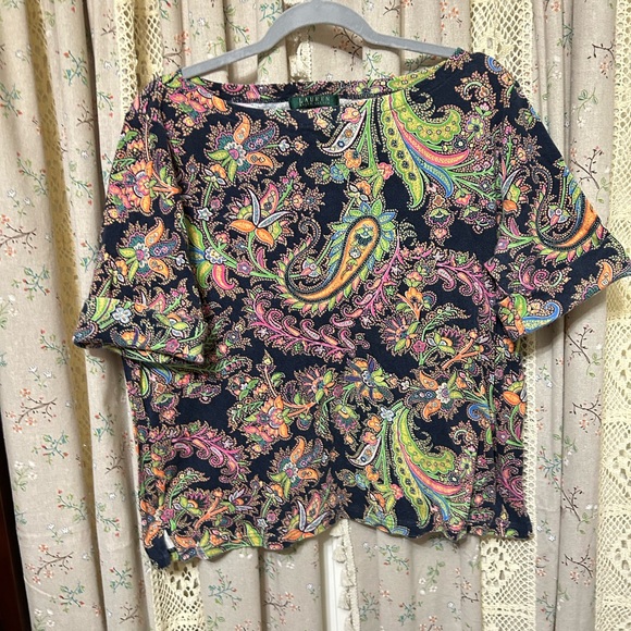 Ralph Lauren Tops - Lauren Ralph Lauren Paisley Knit Top Navy Multicolor 2X EUC